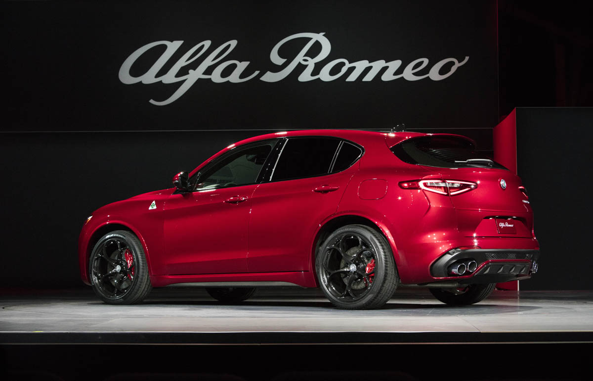 Reid Bigland, Head of Alfa Romeo, reveals the all-new 2018 Alfa Romeo Stelvio in front of global media at the 2016 L.A. Auto Show. Stelvio Quadrifoglio Ã¢â¬â the Ã¢â¬ÅhaloÃ¢â¬Â model in the lineup Ã¢â¬â continues to highlight Alfa RomeoÃ¢â¬â¢s performance and motorsport expertise with a best-in-class, Ferrari-derived 505 horsepower engine, powering it from 0-60 mph in just 3.9 seconds with a top speed of 177 mph. On sale in 2017, all Stelvio models come standard with the innovative Q4 all-wheel-drive-system.
