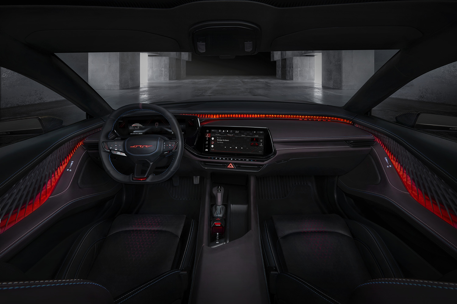 The Dodge Charger Daytona SRT Concept’s interior is modern, lightweight and athletic, providing a driver-centric cockpit with all essentials cohesively packaged.